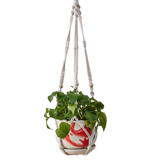 tried & true classic cotton and bead plant hanger