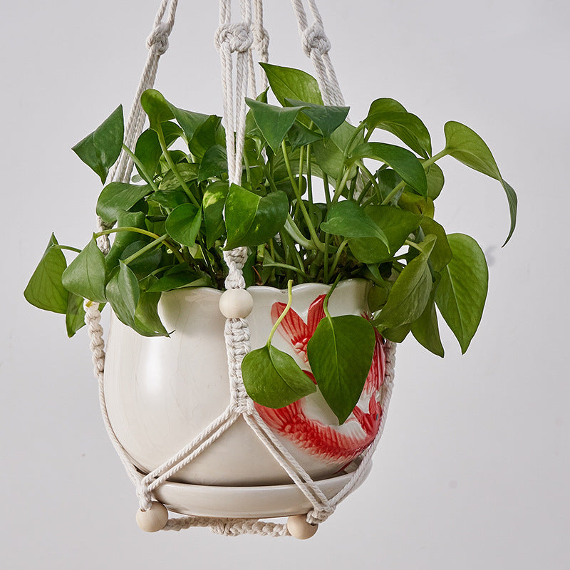 tried & true classic cotton and bead plant hanger