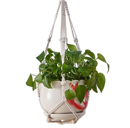 tried & true classic cotton and bead plant hanger