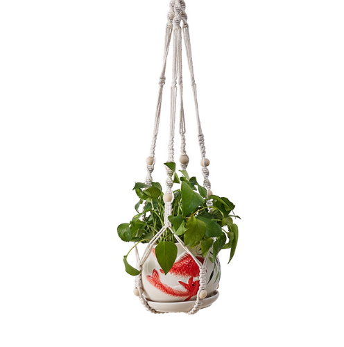 tried & true classic cotton and bead plant hanger